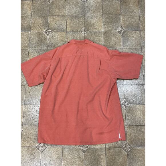 Pronto Uomo Silk Button Up Shirt Men’s Size XL Classic Fit, Salmon, Short Sleeve - Picture 4 of 14